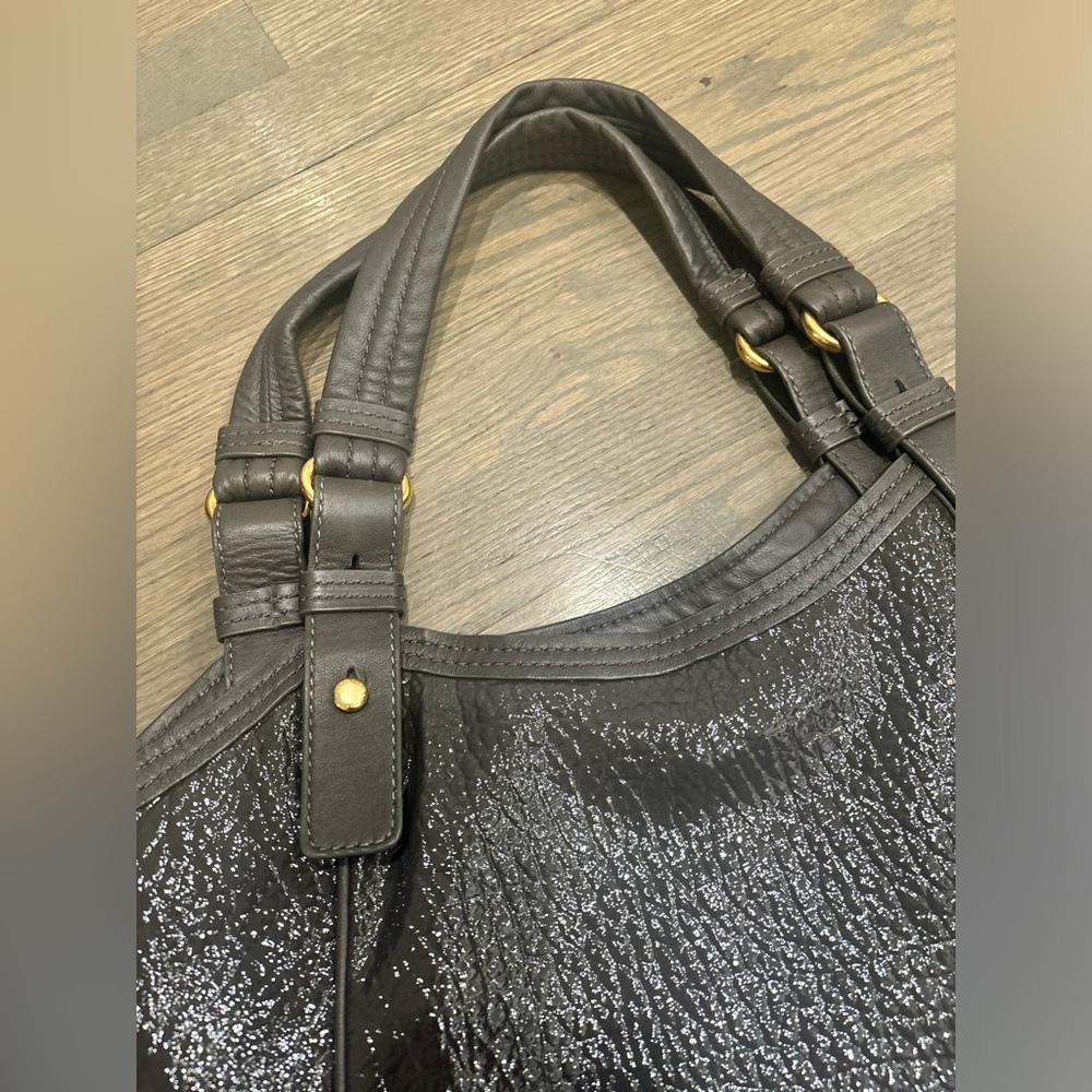 Marc By Marc Jacobs Turnlock Shine Fran XL Tote Bag Patent Gray Leather Brown - Picture 5 of 12